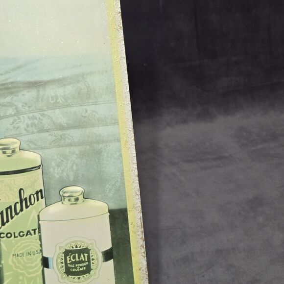 Vintage Chromolithograph on Metal Colgate Talcum Powder Advertising Sign - Picture 8 of 16